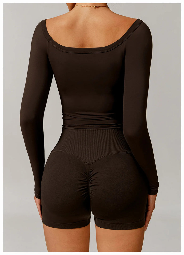 Performance Contour Knit Long Sleeve Yoga Top Nylon Spandex