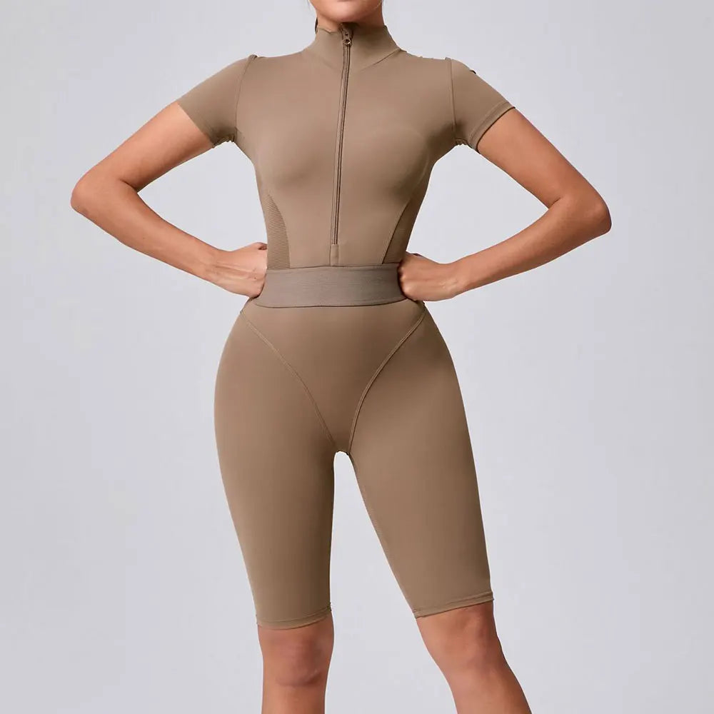 Seamless Zippered Contour Yoga Bodysuit for Performance