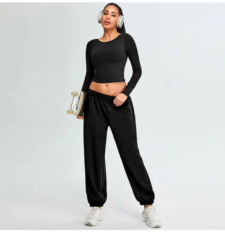 Soft Backless Sculpted Athleisure Crop Top With Sleeves