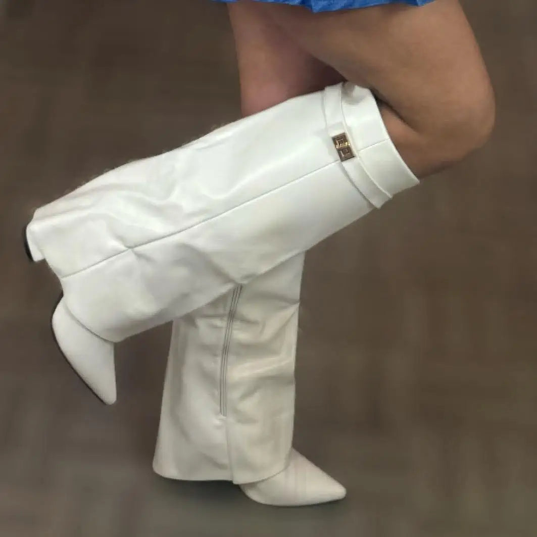 Women's Leather Thigh-High Boots with Buckle