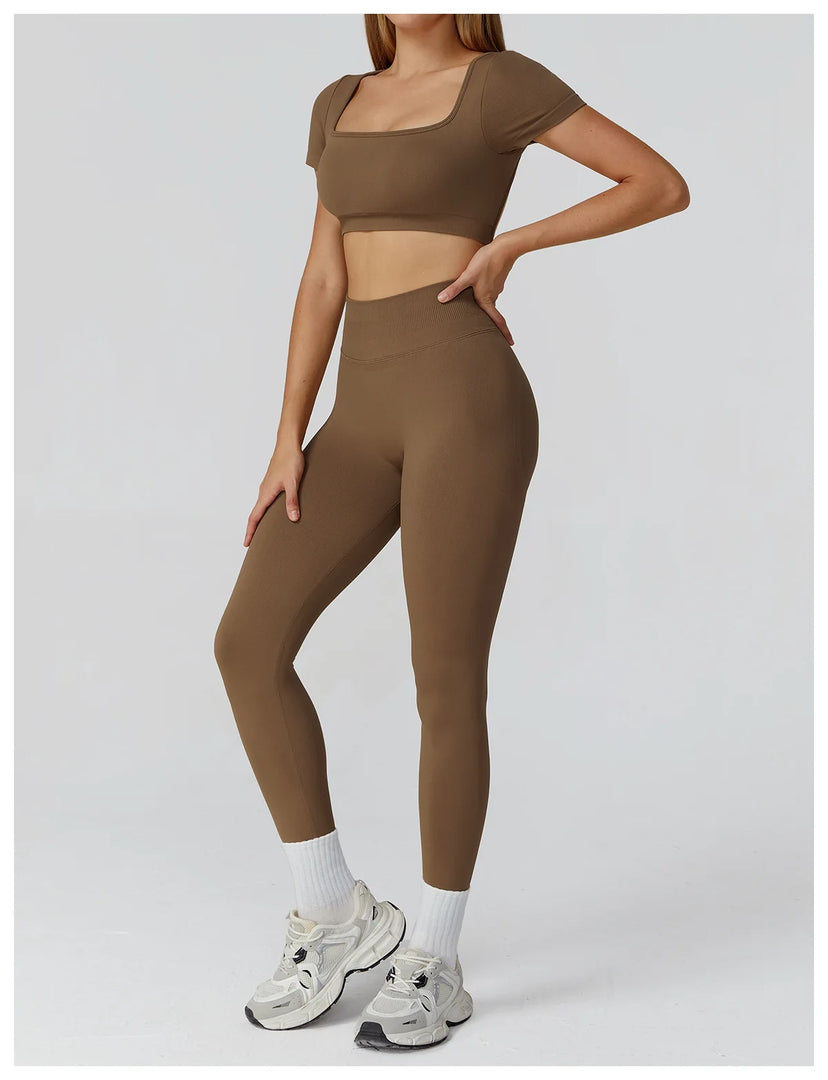 Seamless Premium Athleisure 2 Piece Leggings Set Nylon