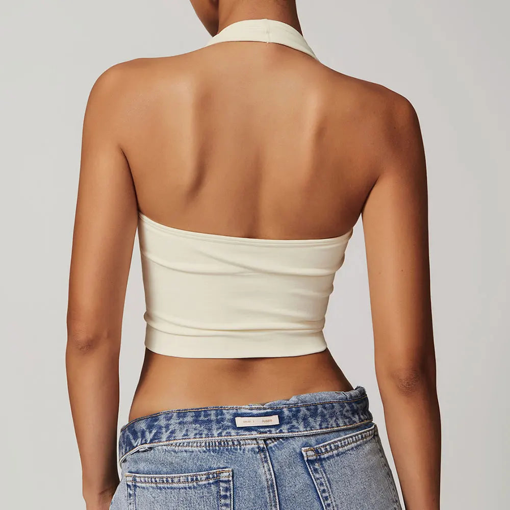 Luxurious Hanging Neck Seamless Sports Bra Nylon Spandex