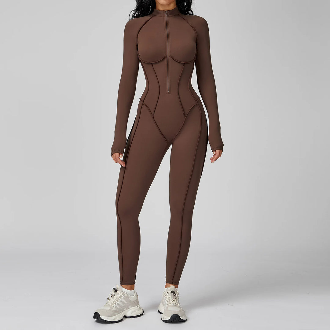 Seamless Zippered Yoga Jumpsuit With High Elasticity