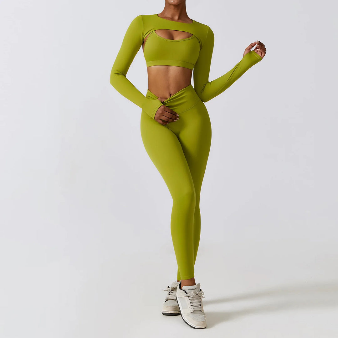 Contoured Interwoven Athleisure Long Sleeve Yoga Ensemble
