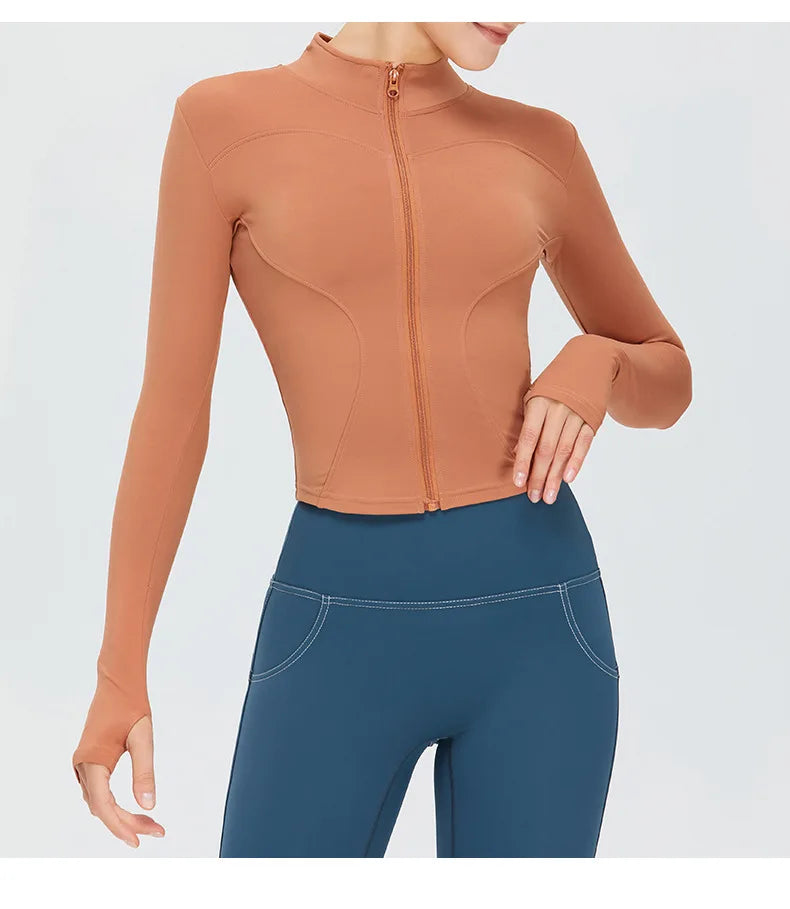 Zippered Studio Contoured Long Sleeve Sports Jacket