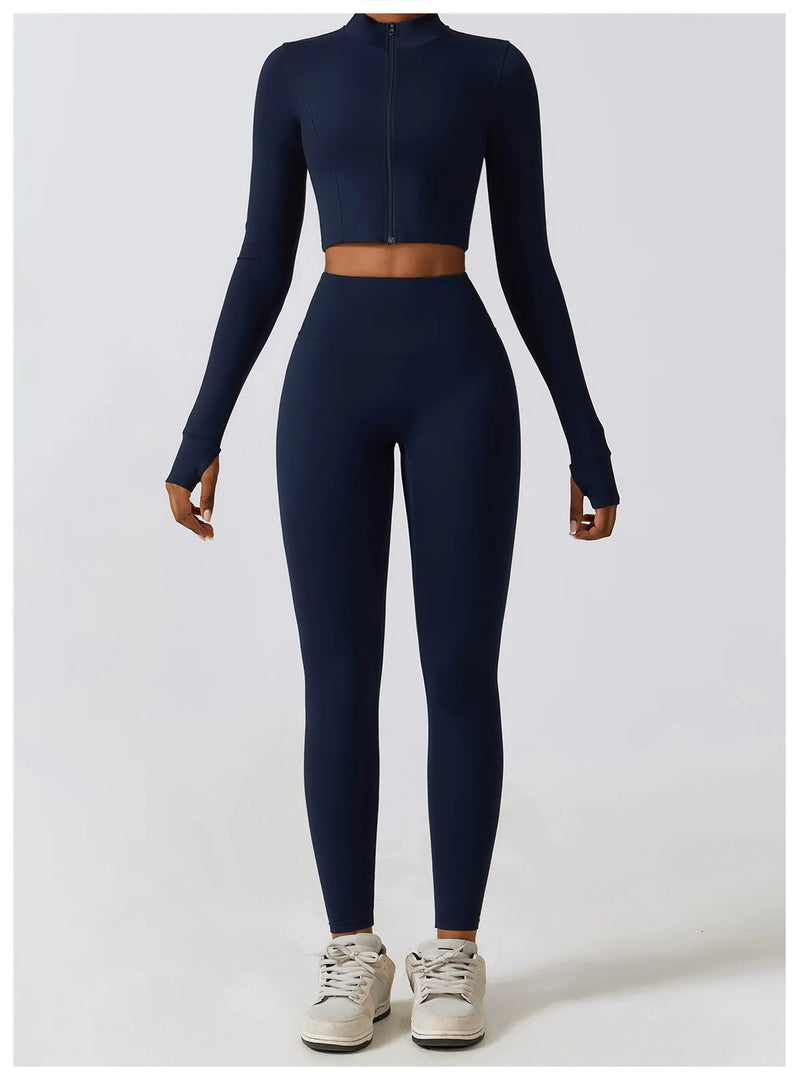 Contoured Interwoven Athleisure Long Sleeve Yoga Ensemble