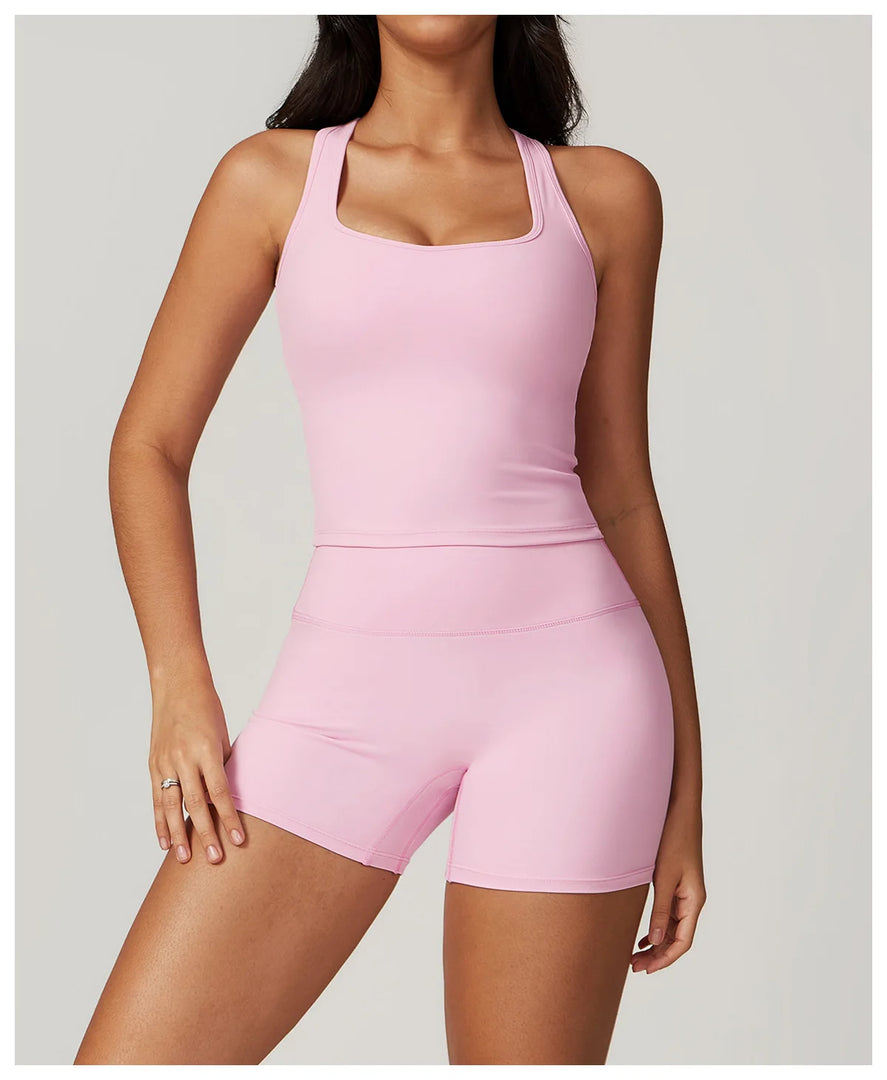 Two Piece Seamless Contour Yoga Leggings Set Nylon Knit