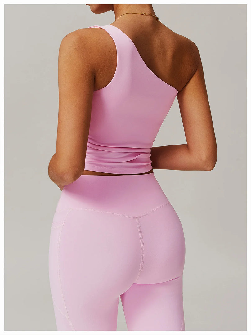 Single Shoulder Sport Bra Sculpt Contour Breathable