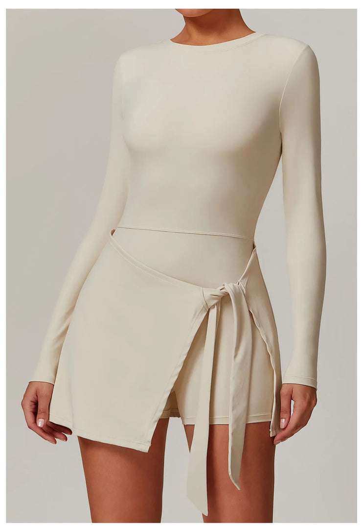 Backless Long Sleeve Contoured Bodysuit Jumpsuit