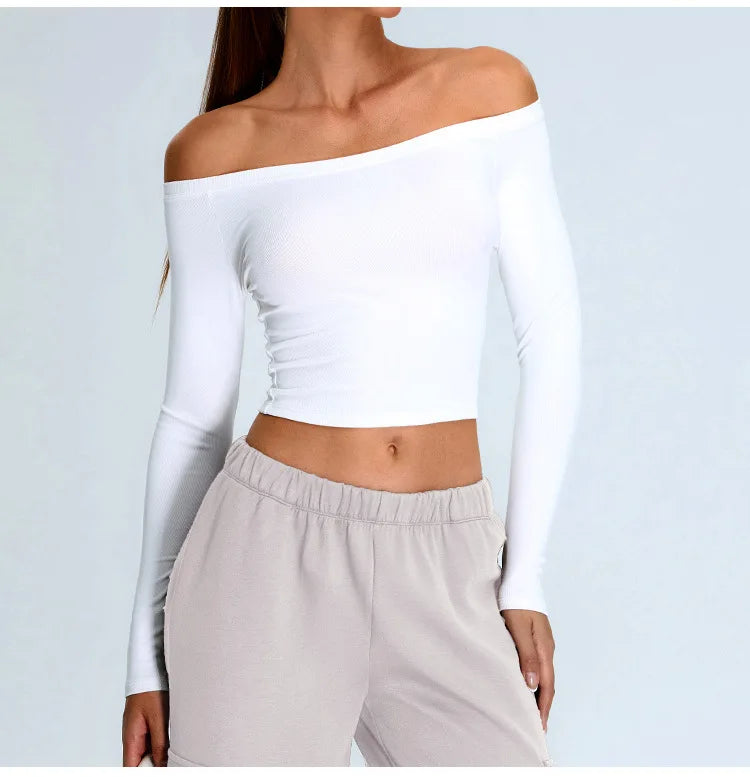 Off Shoulder Contour Seamless Athleisure Top Nylon