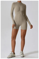 Load image into Gallery viewer, Zippered Long Sleeve Contour Yoga Jumpsuit Performance
