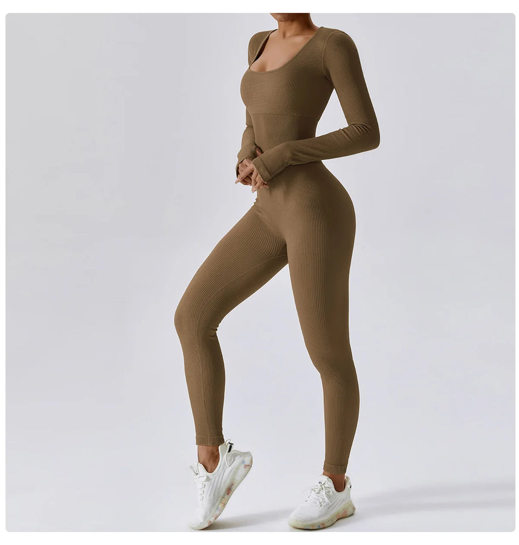 Seamless Contouring Yoga Bodysuit With Long Sleeves