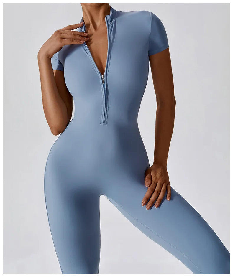 Seamless One Piece Yoga Bodysuit Zippered Breathable