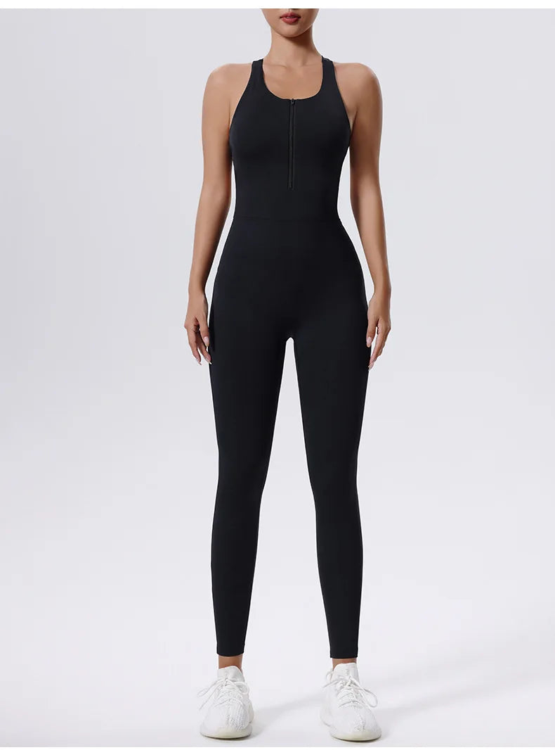 Zippered Contoured One-Piece Yoga Set Performance Wear