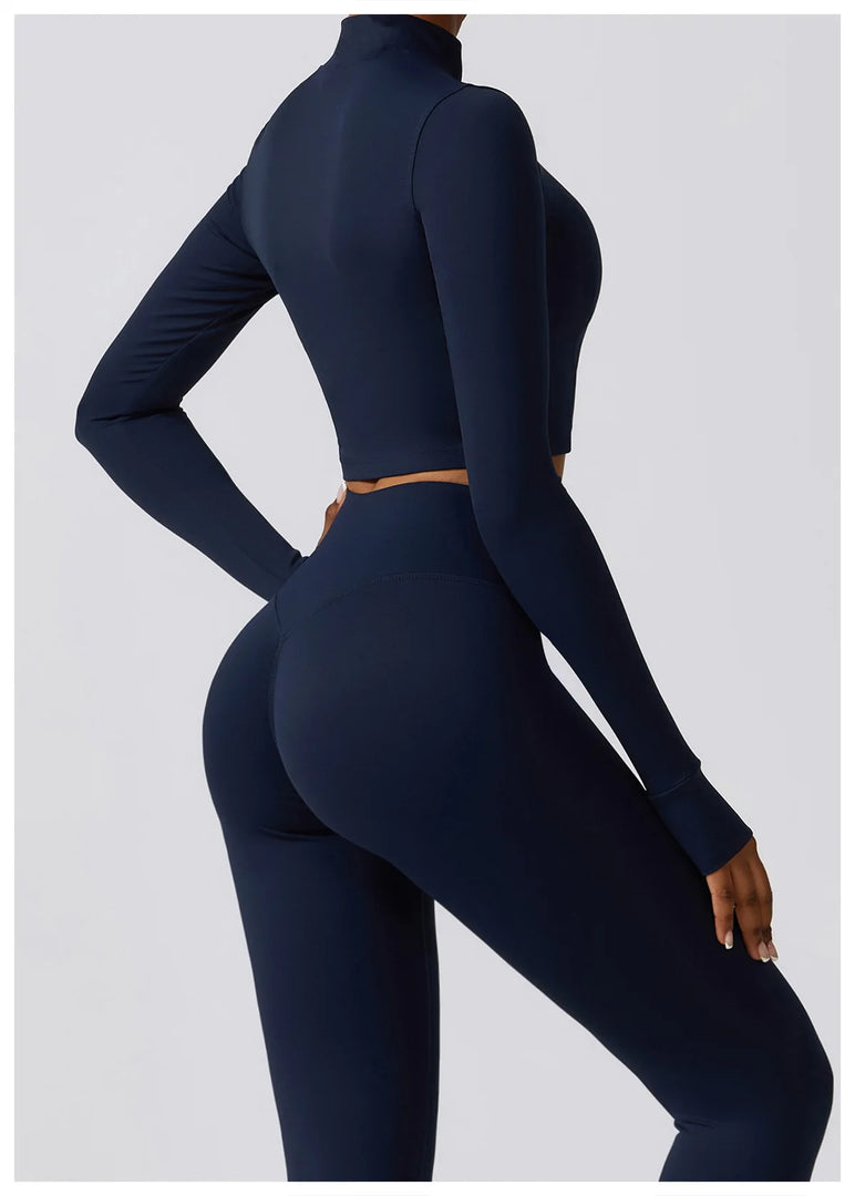 Contoured Interwoven Athleisure Long Sleeve Yoga Ensemble