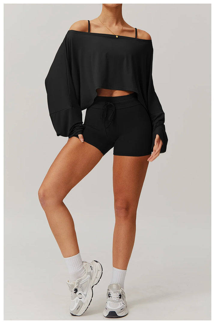 One Shoulder Bat Sleeve Yoga Hoodie Ultra Performance