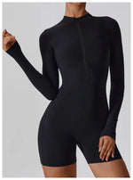 Load image into Gallery viewer, Zippered Long Sleeve Contour Yoga Jumpsuit Performance
