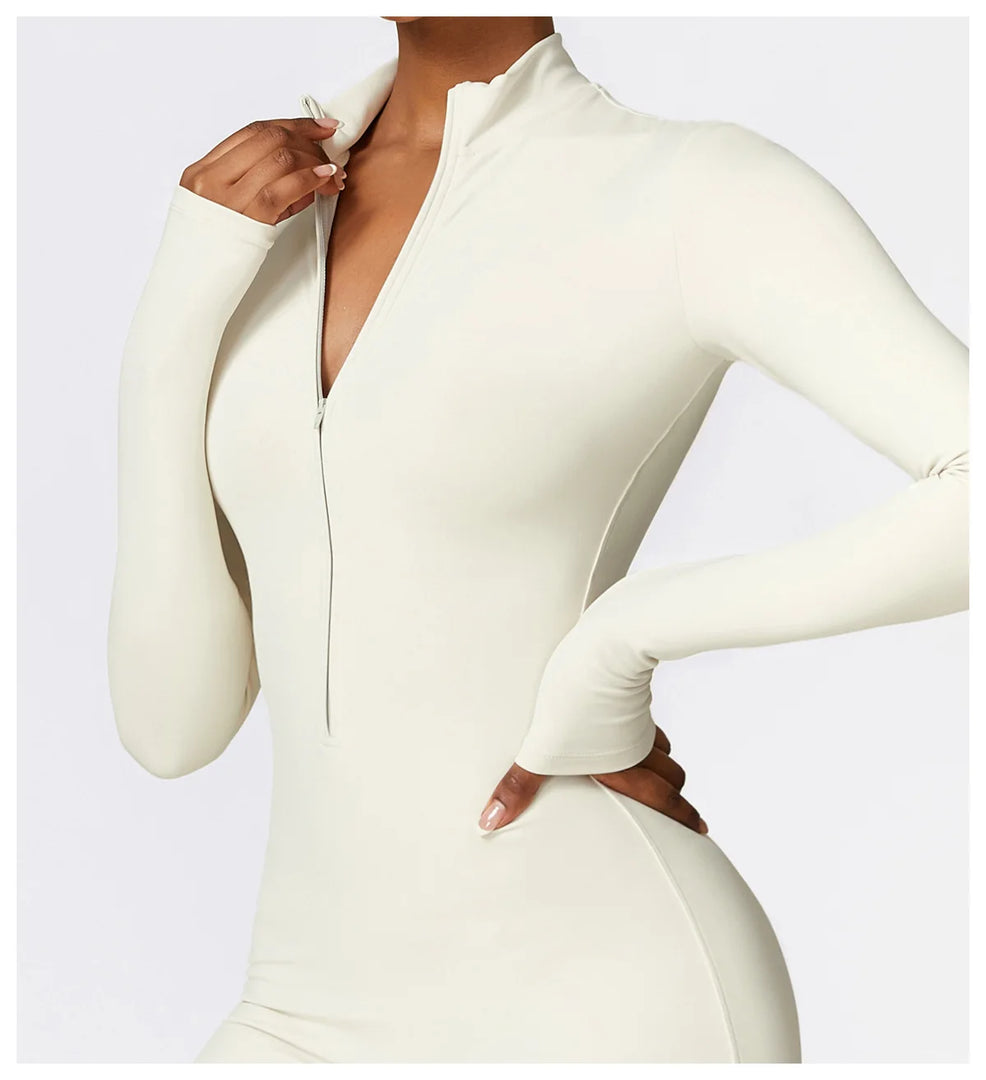 Zippered Contour Yoga Romper With Ultra Compression