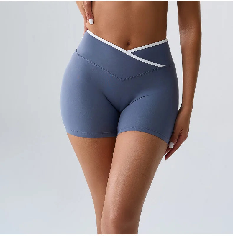 High Rise Contour Performance Shorts With Cross Wise Waist