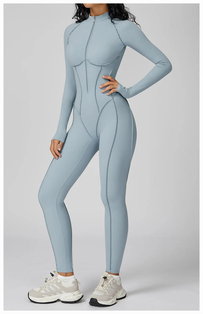 Seamless Zippered Yoga Jumpsuit With High Elasticity