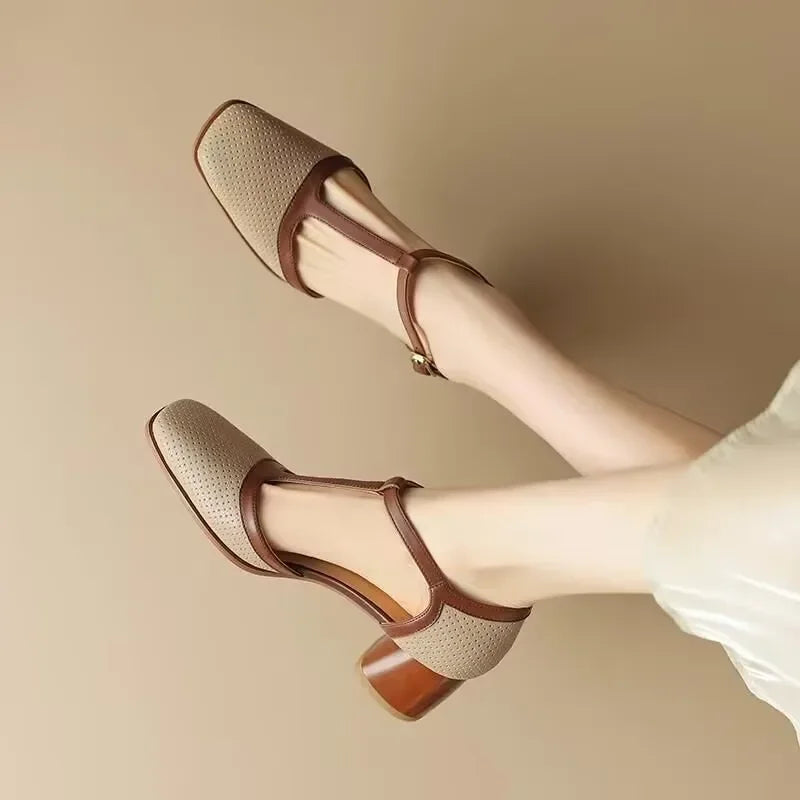 Women's Flats T-Strap Block Heel Round Toe Style