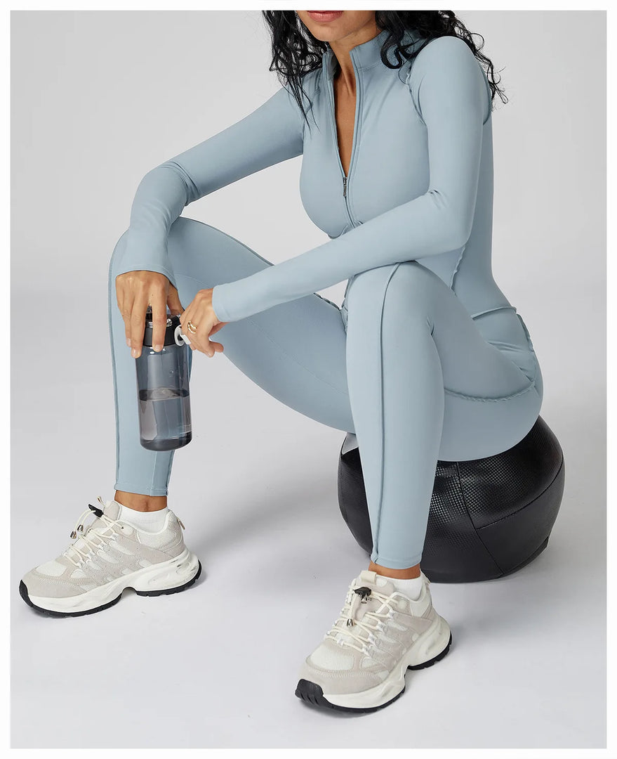 Seamless Zippered Yoga Jumpsuit With High Elasticity