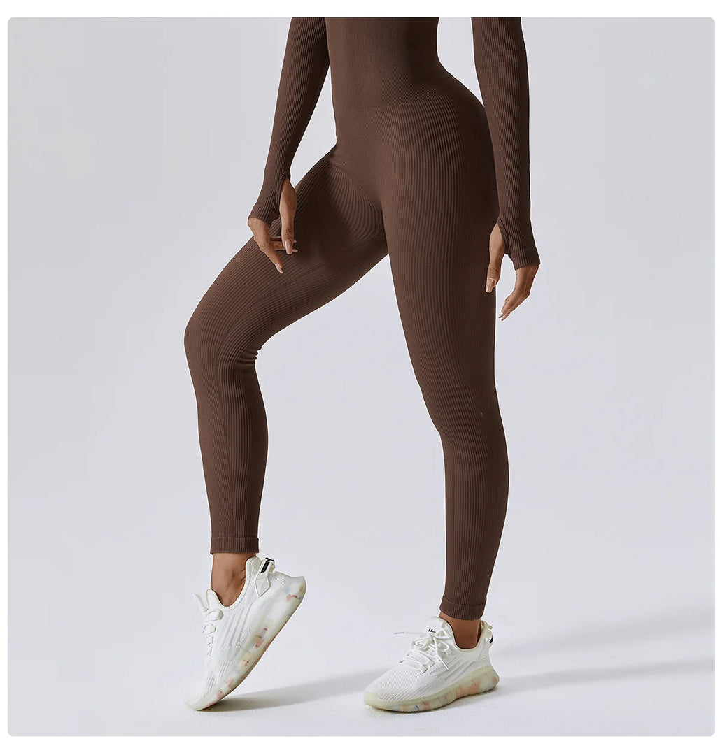 Seamless Contouring Yoga Bodysuit With Long Sleeves