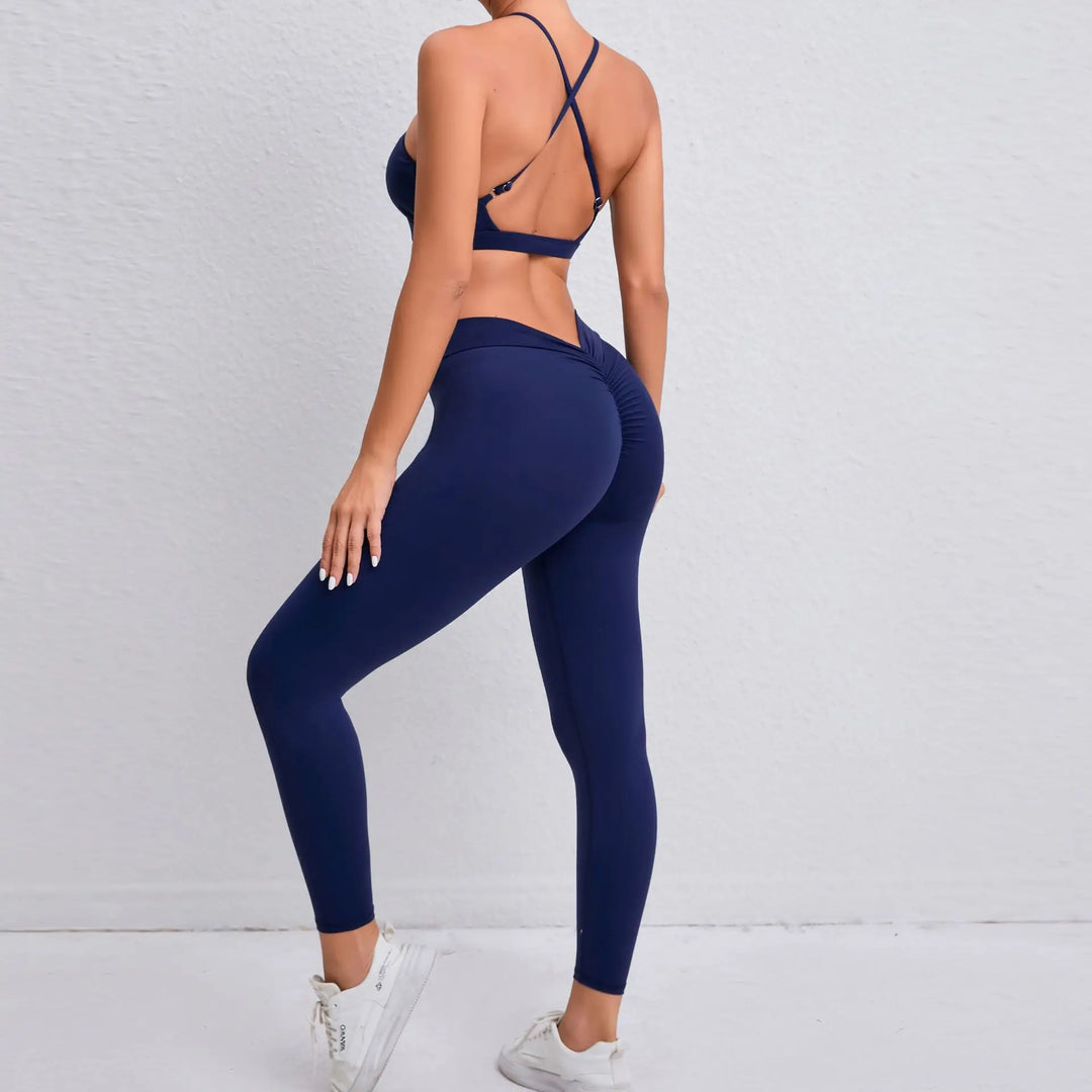 Two Piece Ribbed Seamless Studio Yoga Set Cross Back