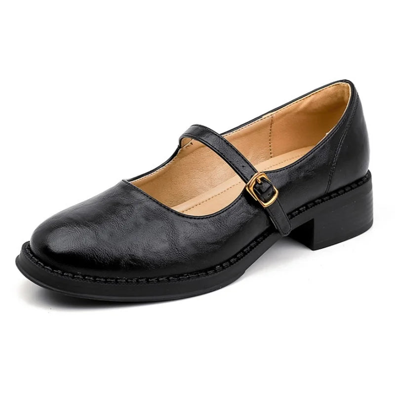 Women's Mary Jane Shoes Buckle Strap Round Toe Flat Style