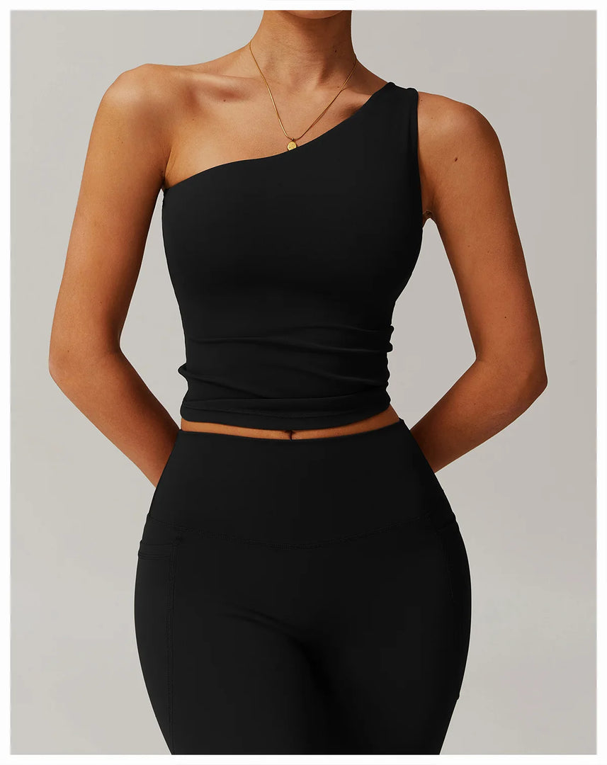 Single Shoulder Sport Bra Sculpt Contour Breathable