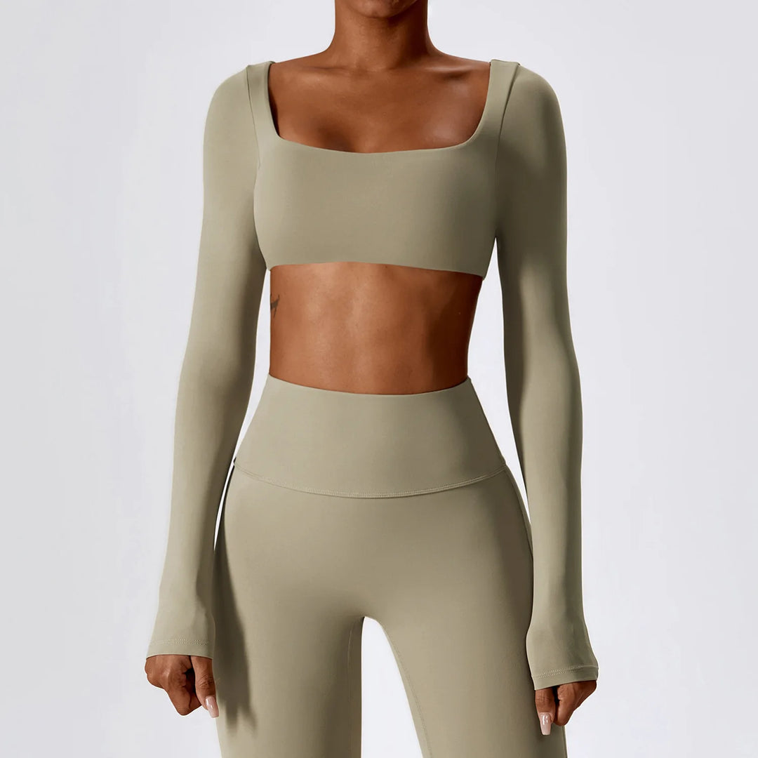 Contour Seamless Crop Yoga Performance Wear Long Sleeve
