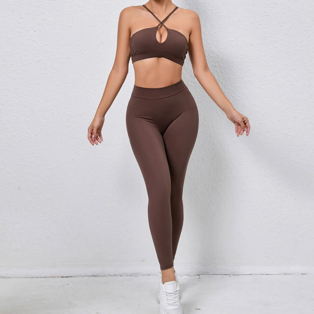 Two Piece Ribbed Seamless Studio Yoga Set Cross Back