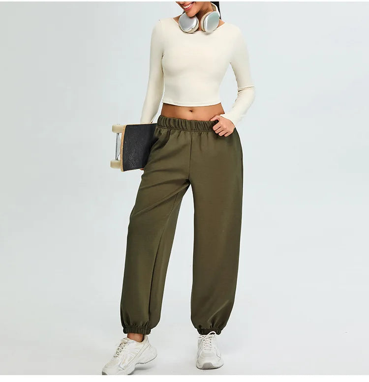 Soft Backless Sculpted Athleisure Crop Top With Sleeves