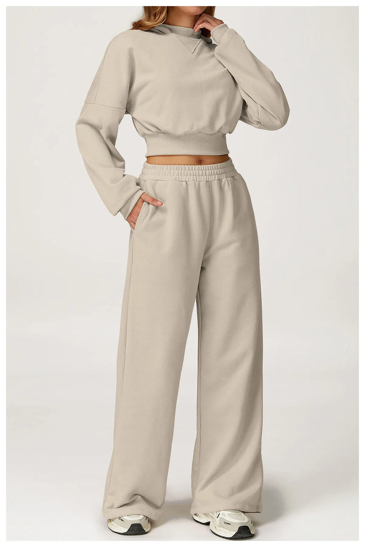 Luxurious 2 Piece Hooded Sweat Shirt Set Winter Wear Cotton