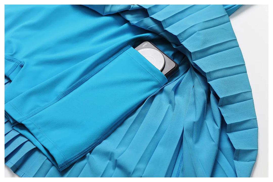 Luxurious Contoured Yoga Jumpsuit With Pleated Skirt Set