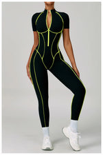 Load image into Gallery viewer, Contoured Zippered Performance Yoga Jumpsuit Nylon Knit
