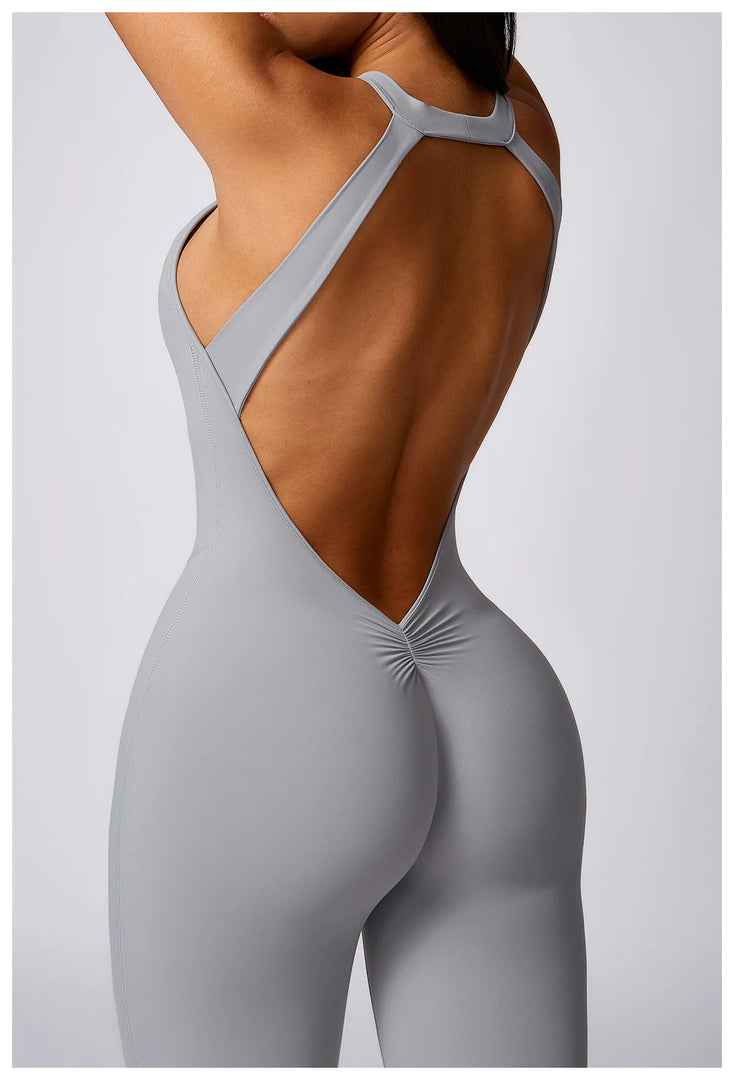 Backless Contour Jumpsuit Set with Seamless Performance