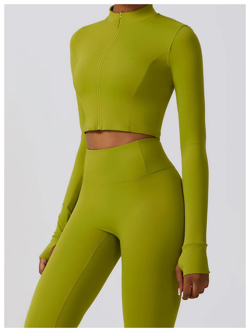 Contoured Interwoven Athleisure Long Sleeve Yoga Ensemble