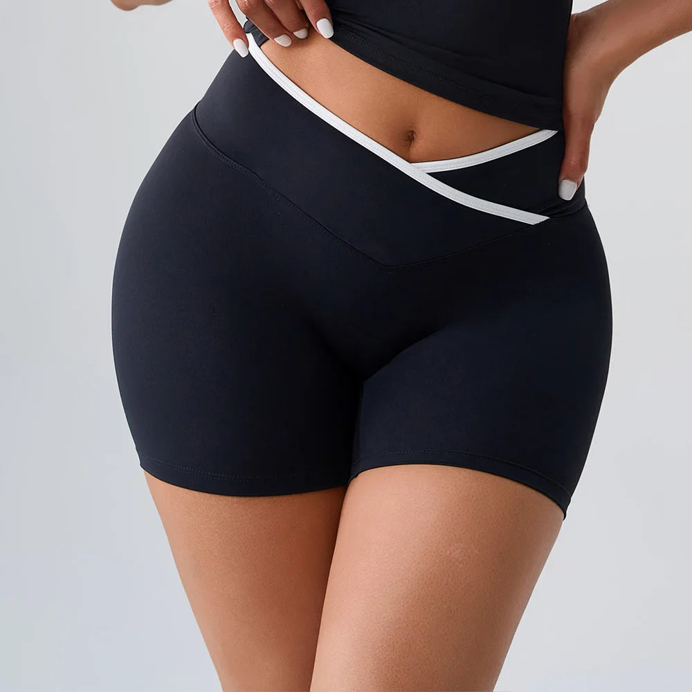High Rise Contour Performance Shorts With Cross Wise Waist