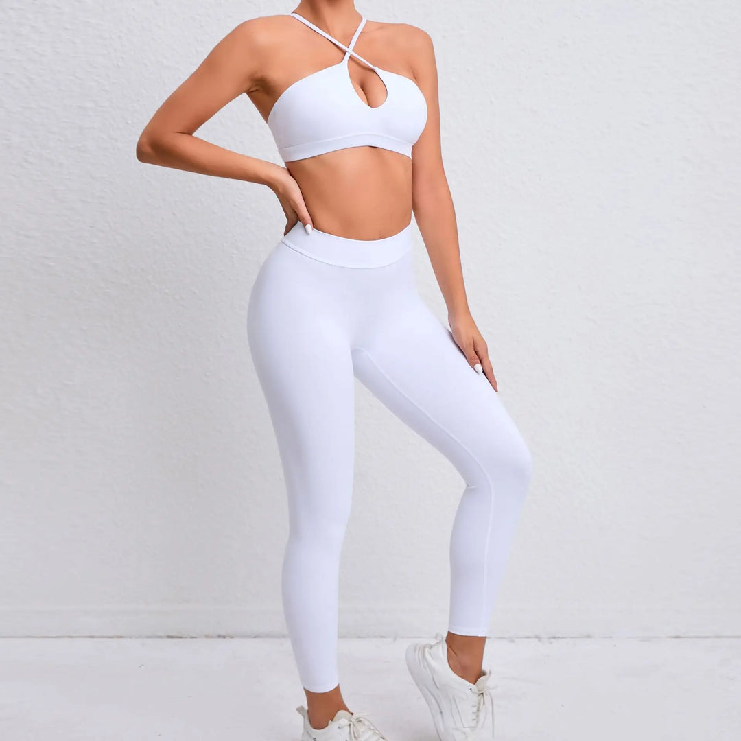 Two Piece Ribbed Seamless Studio Yoga Set Cross Back