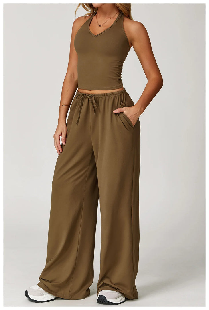 Breathable Contour Drawstring Wide Leg Athletic Pants