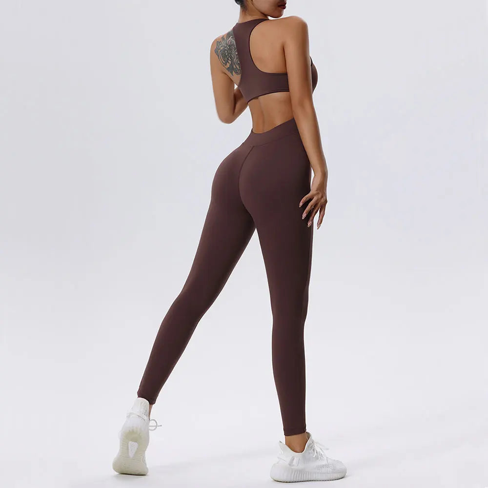 Zippered Contoured One-Piece Yoga Set Performance Wear
