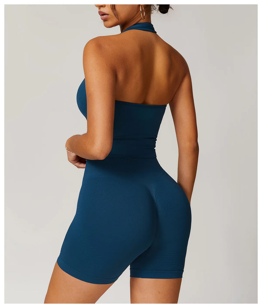 Luxurious Hanging Neck Seamless Sports Bra Nylon Spandex