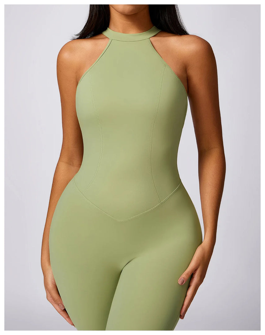 Backless Contour Jumpsuit Set with Seamless Performance