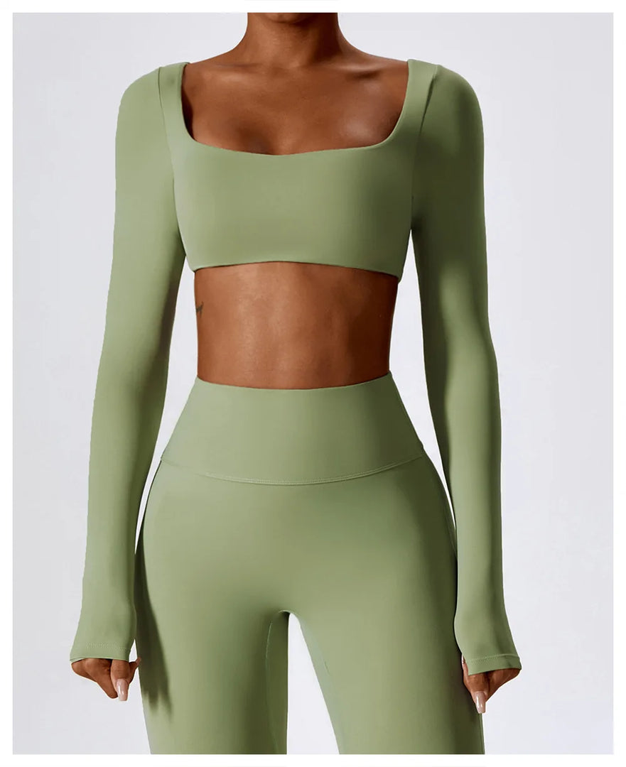 Contour Seamless Crop Yoga Performance Wear Long Sleeve