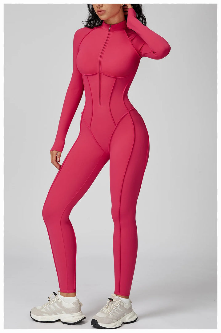 Seamless Zippered Yoga Jumpsuit With High Elasticity