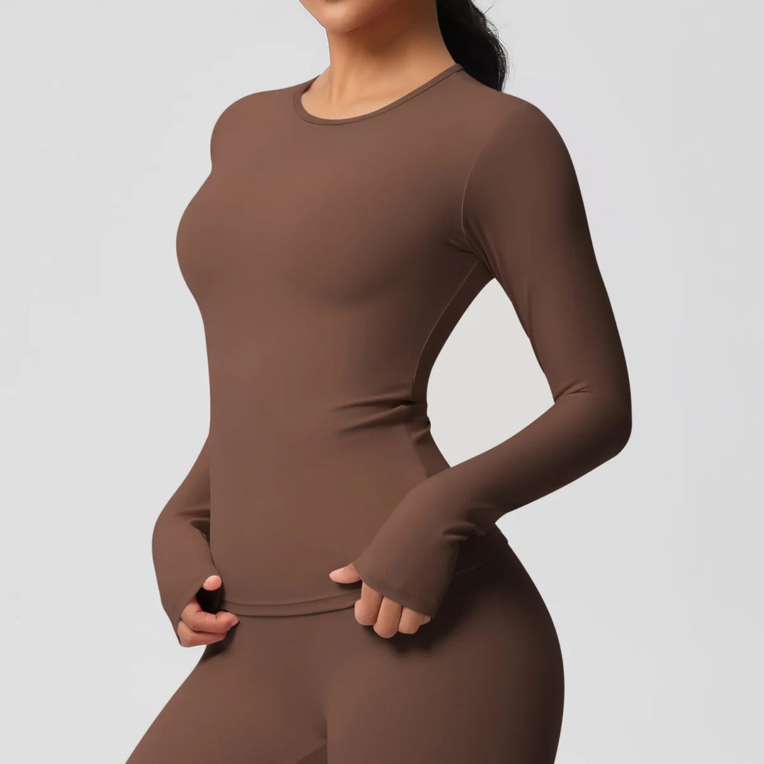 Luxurious Breathable Contoured Long Sleeve Yoga Top Nylon