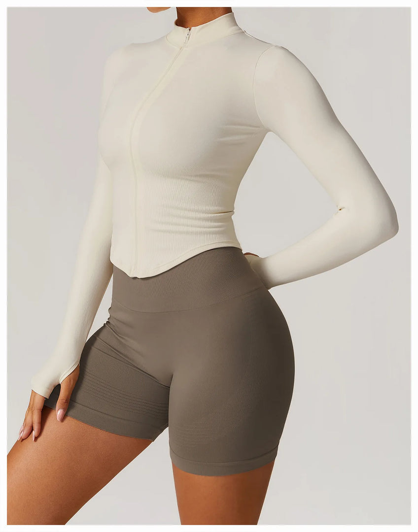 Seamless Contour Yoga Top With Zippered Long Sleeve