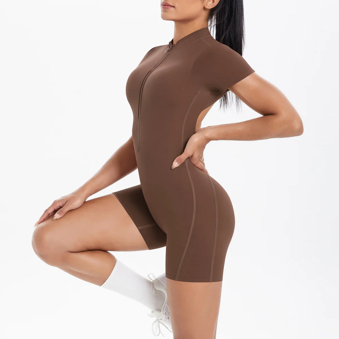 Light Weight Zippered Short Sleeve Jumpsuit Nylon Fabric