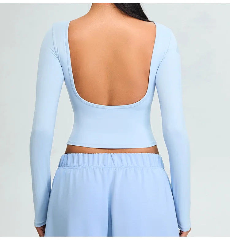 Soft Backless Sculpted Athleisure Crop Top With Sleeves